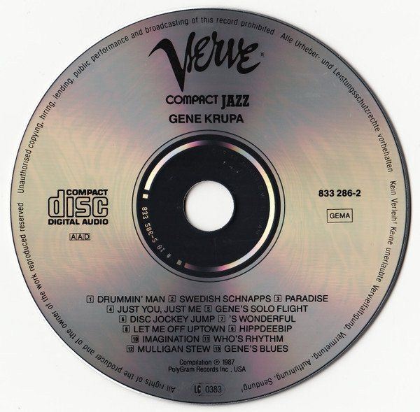 Gene Krupa COMPACT JAZZ Ben Webster Roy Eldridge Al Cohn CD 3