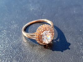 Ring vergoldet 585, size 9 (59), 2.5g, mit Zirkonia