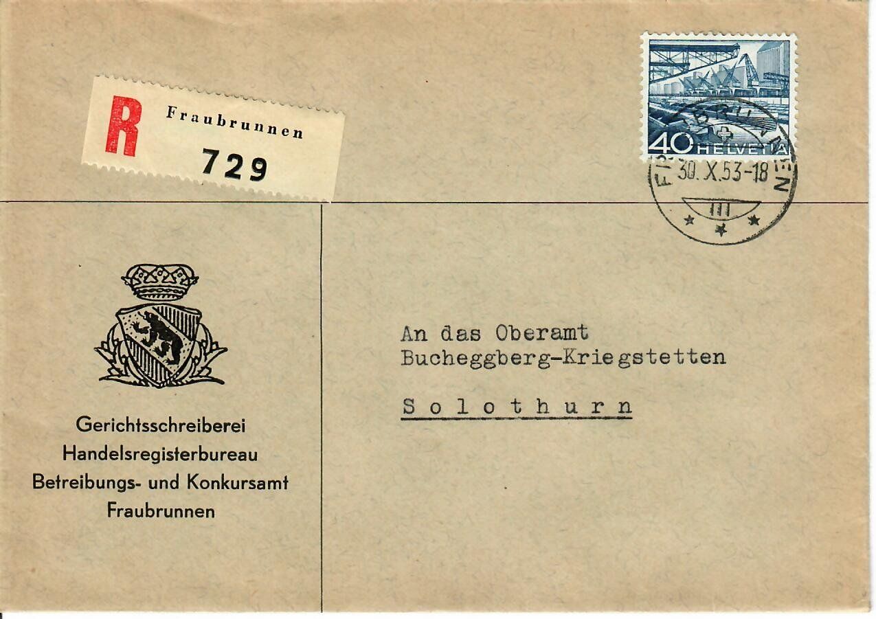 Alle Briefmarken: R - Brief Fraubrunnen 1953 – Gebraucht aus Hochdorf von Ziegel-16