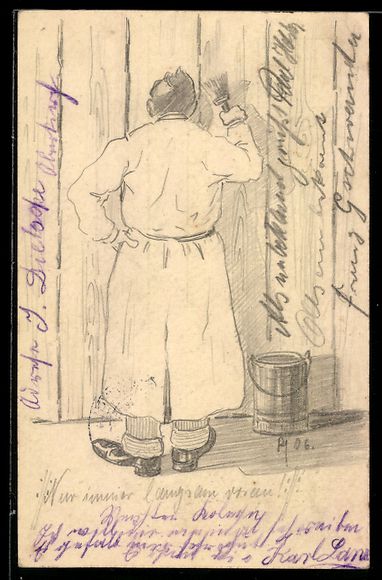 Cartoline postali: Handgemalt: Maler beim streichen eines Z – Usato da Berlin venduto da bartko-reher