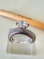 Eleganter Solitär Zirkonia Ring Pavé - 925 Silber+MP - Gr 55
