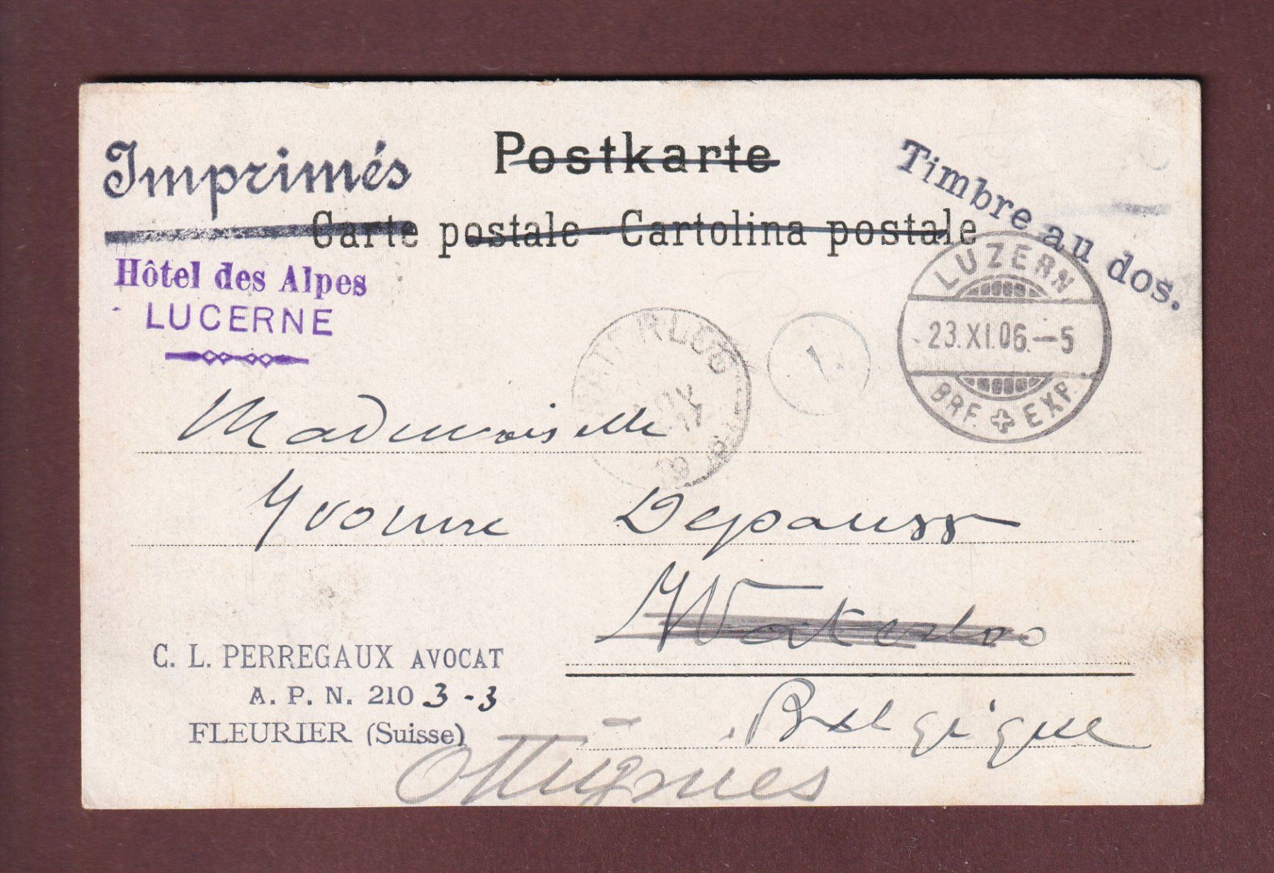 Ansichtskarten: LUZERN - Luzernerin - 1906 // Eckbug // – Gebraucht aus Pully von nicecards 1