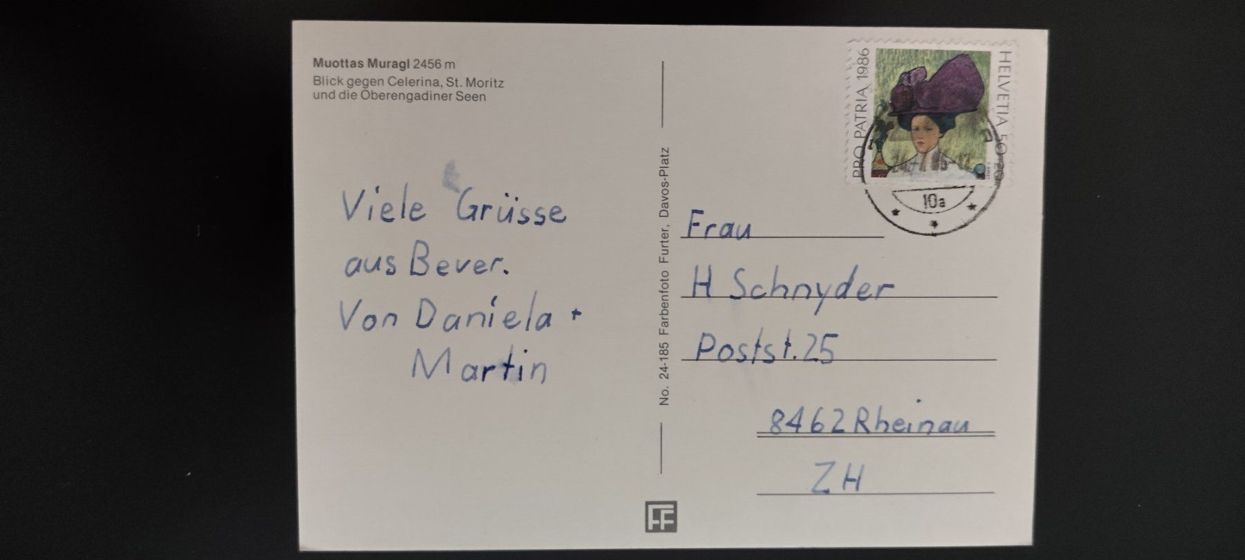 Cartoline postali: Originale AK Muottas Muragl - St. Moritz, dat. 1986 – Usato da Ohmstal venduto da Lebensfreude05 1