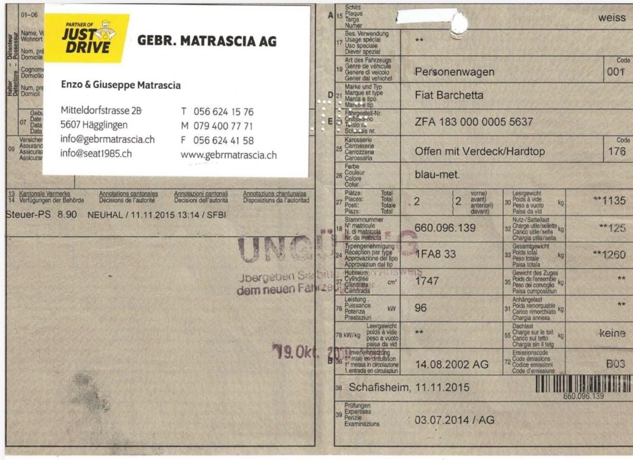 Fiat Automobili: Fiat Barchetta – Usato da Wohlen venduto da Flopy10 9