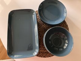FÄRGKLAR petrolblau (8 Teller, 7 Dessertteller, 7 Schalen)