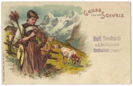 GRUSS aus d.   S C H W E I Z  -  Mädchen in Tracht a. d. Alp