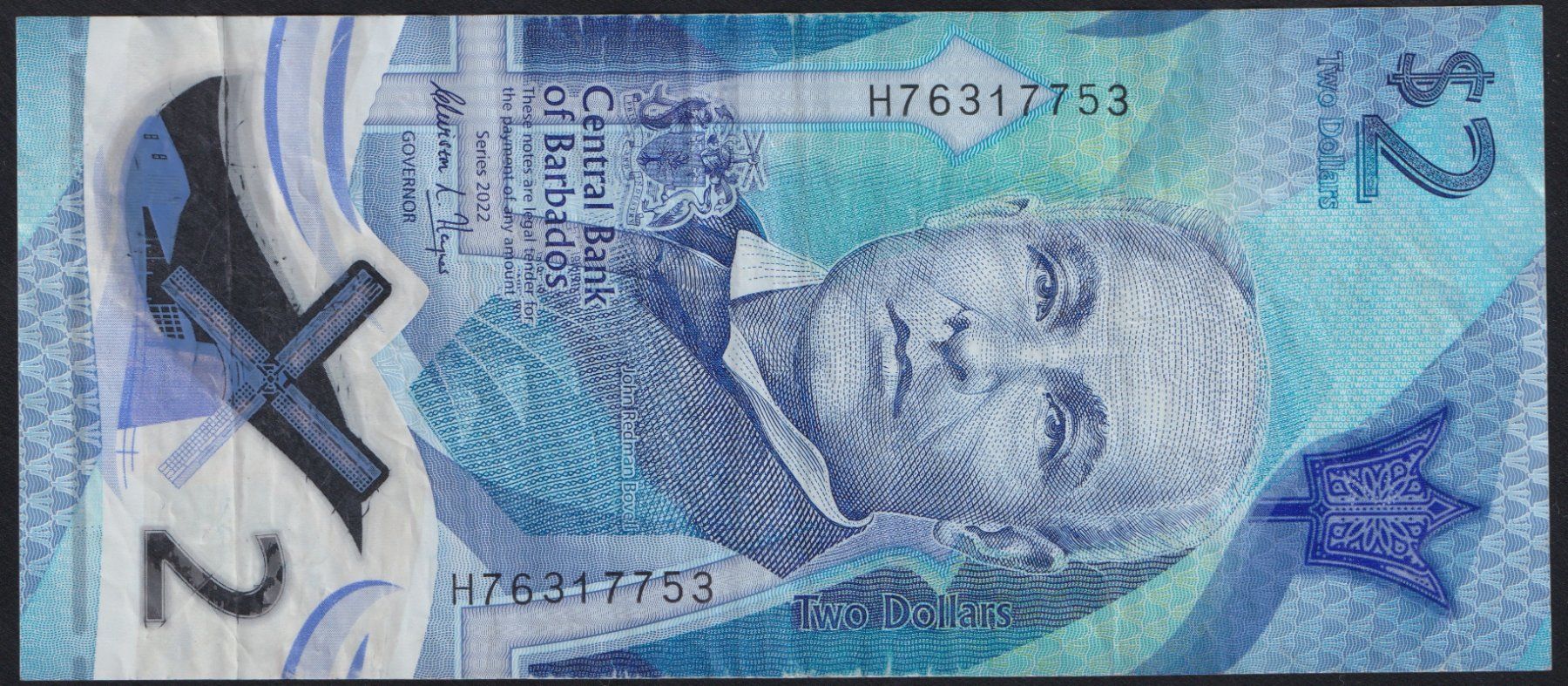 Banknoten: Barbados 2 Dollars 2022 – Gebraucht aus Brugg AG von banknoten_muesli