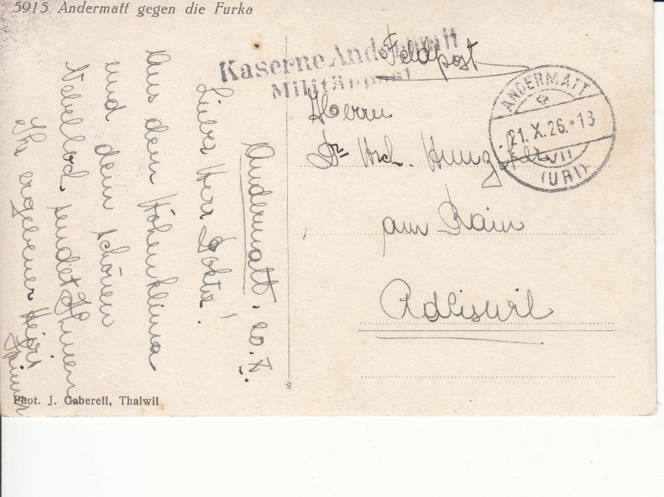 Cartoline postali: Andermatt 1926, Stabstempel Kaserne – Usato da Bürglen TG venduto da StampGraf 1