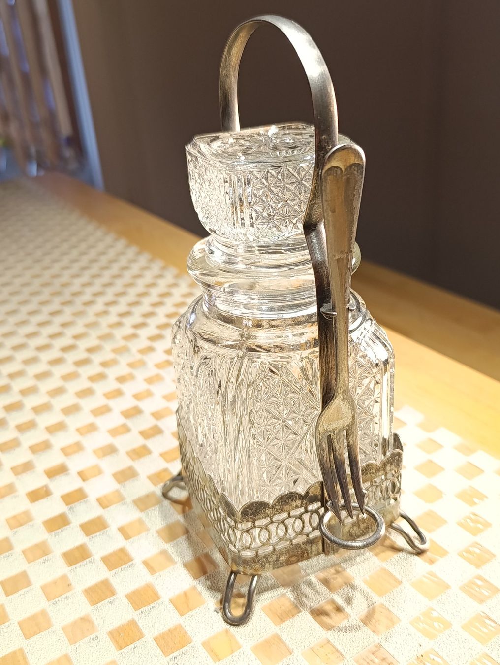 Caraffe: Jugendstil Gurkenrollglas versilberte gestell, Gabel Top – Usato da Steffisburg venduto da 1.Schmuckschatulle 1
