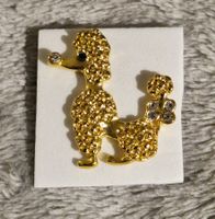 Vintage Pin–Brosche Pudel goldfarben mit Glitzersteinen