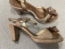GIORM Originelle Vintage Sommer High Heels Jute/Gold Gr.39,5