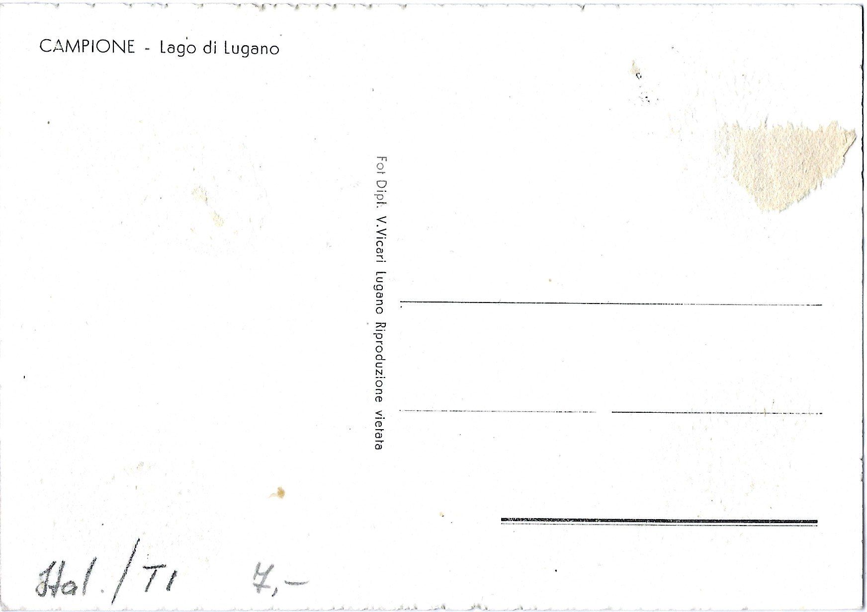 Ansichtskarten: CAMPIONE  -  Lago  di  Lugano – Gebraucht aus Bütschwil von Jackson1A 1