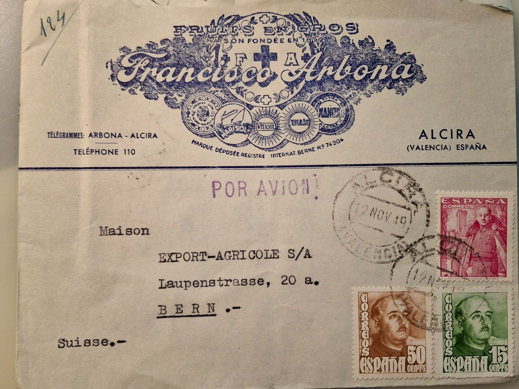 Alle Briefmarken: 2 seltene Briefumschläge an Export-Agricole in Bern – Gebraucht aus Bern von maximus365 1