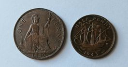1 Penny et 1/2 Penny Royaume-Uni 1939 1943