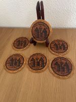 6 Stk. Tata Somba Untersetzer, Holz/Rattan, Vintage Design