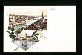 AK Zürich, Teilansicht mit Limmat