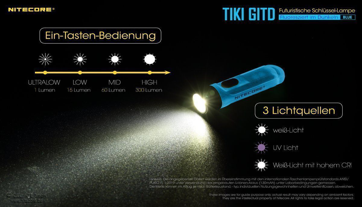 NiteCore Lampen: Nitecore TIKI GITD Blue-Glow in the dark – Neu und originalverpackt aus Grüningen von Prolumin 6