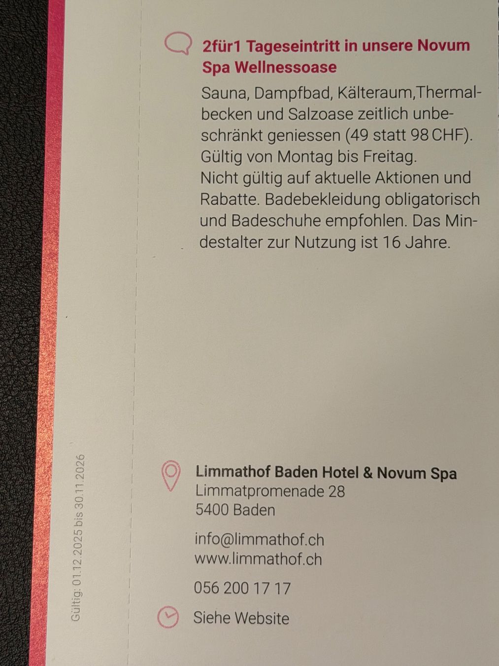2 FÜR 1 GUTSCHEIN FÜR EINTRITT LIMMATHOF BADEN WELLNESS SPA (Neu ...