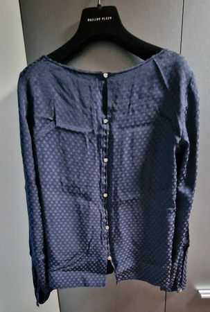 Damen Bluse Gr S Dunkelblau Punkte Knopfleiste  E D C 