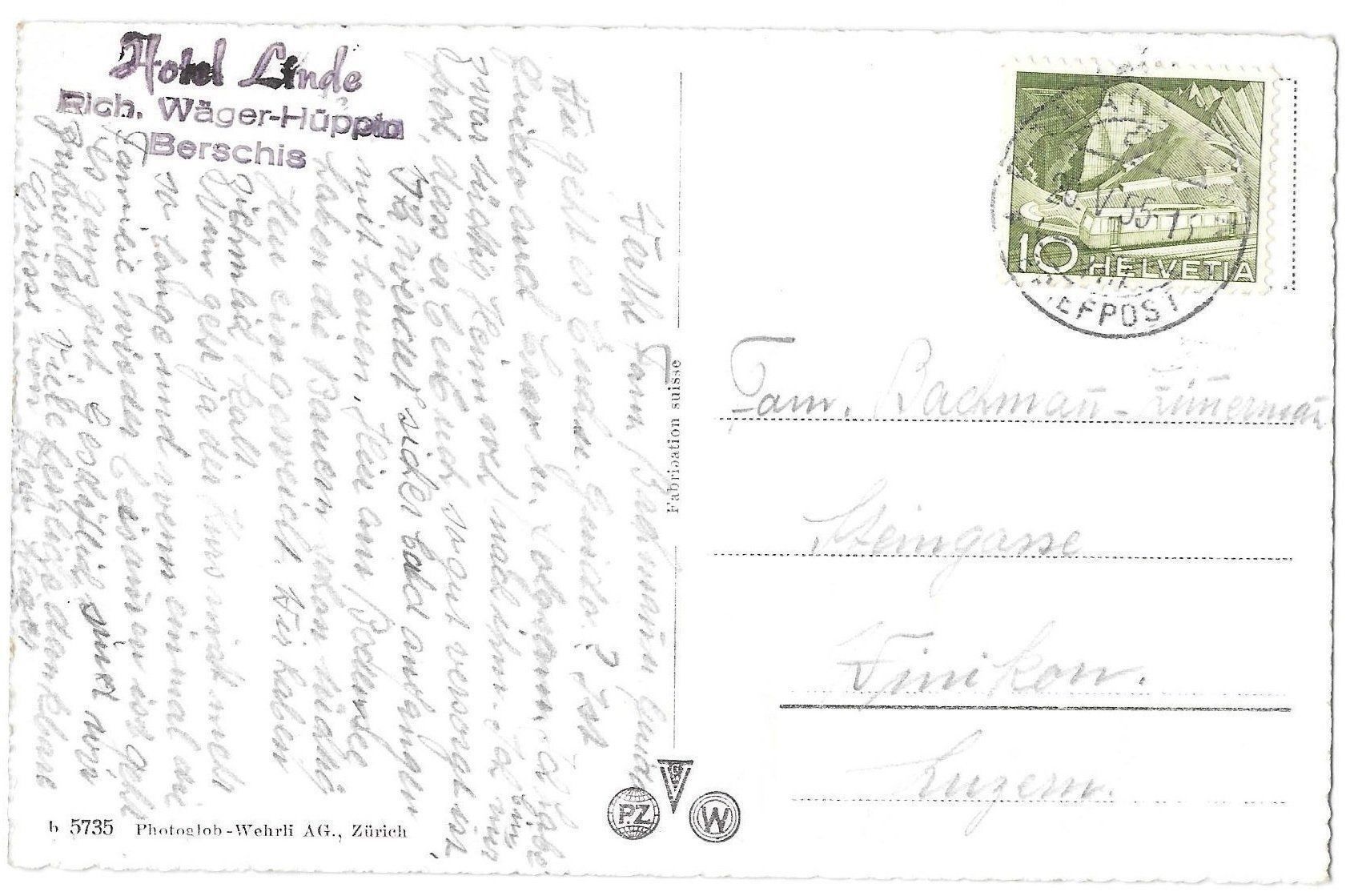 Cartoline postali: Berschis Gesamtansicht mit Hotelstempel – Usato da Olten venduto da clotaldi 1