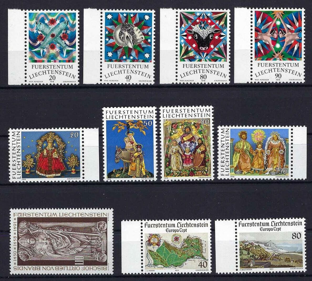 Alle Briefmarken: Lichtenstein 1976/77 top Serien postfrisch – Gebraucht aus Hitzkirch von walti1959