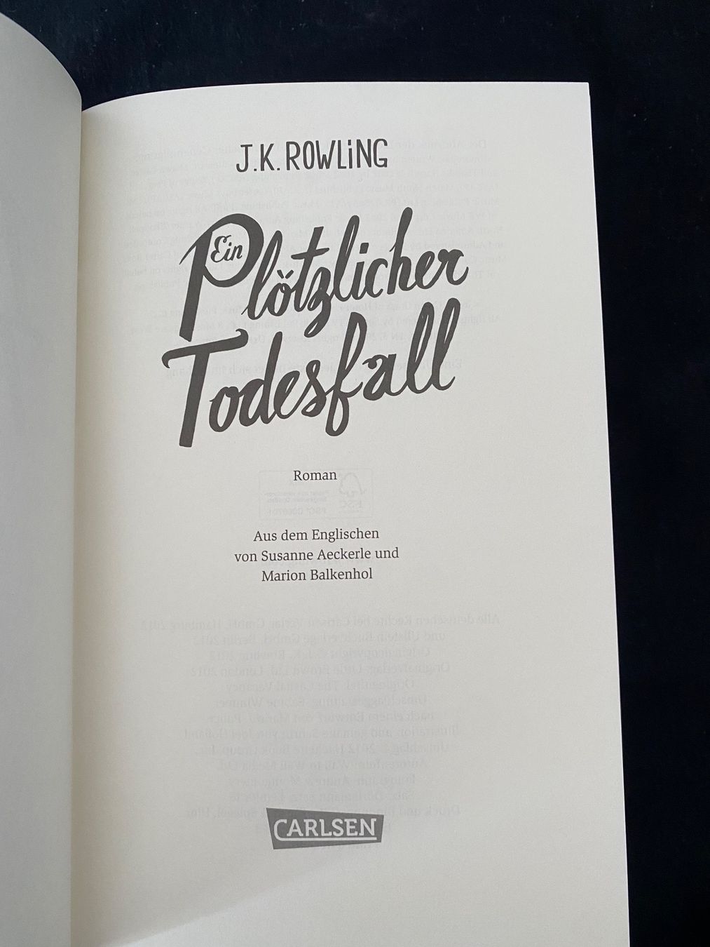 Bücher: J.K. Rowling Ein Plötzlicher Todesfall – Gebraucht aus Kreuzlingen von ROMANR1