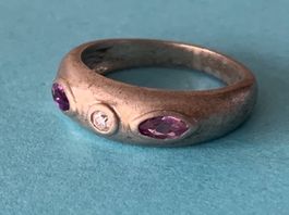 Ring Silber violett-weiise steinchen 54