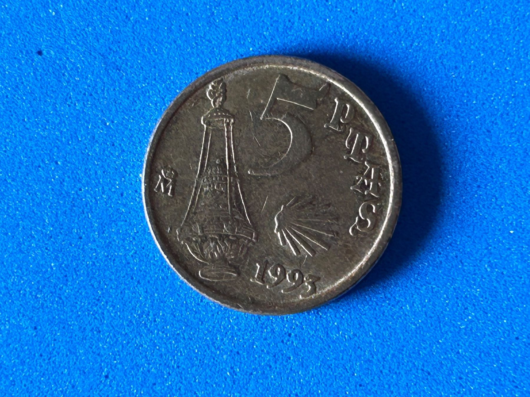 Alle Münzen: Spain - 5 Pesetas (Jacobeo) 1993 – Gebraucht aus Corcelles NE von AJKader 2