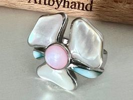 Massiver Designer Silberring MAN 925 Perlmutt Blüte –12g-G57