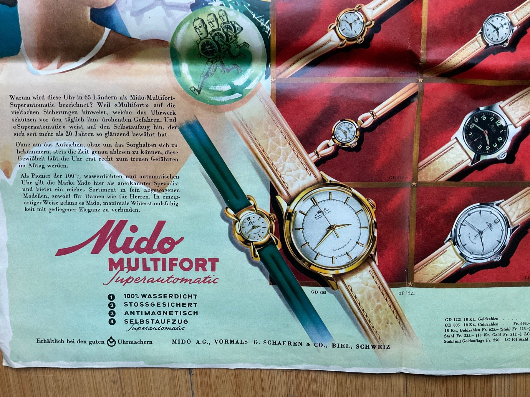 Mido Orologi: Mido Multifort Superautomatic Armbanduhr, Werbeanzeige – Usato da Tecknau venduto da bleilaus 1
