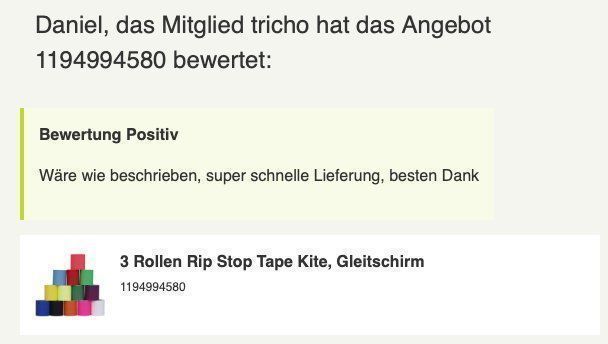 Kite: 3 Rollen Rip Stop Tape Kite, Gleitschirm – Neu und originalverpackt aus Lohn-Ammannsegg von Solosolution_GmbH 1