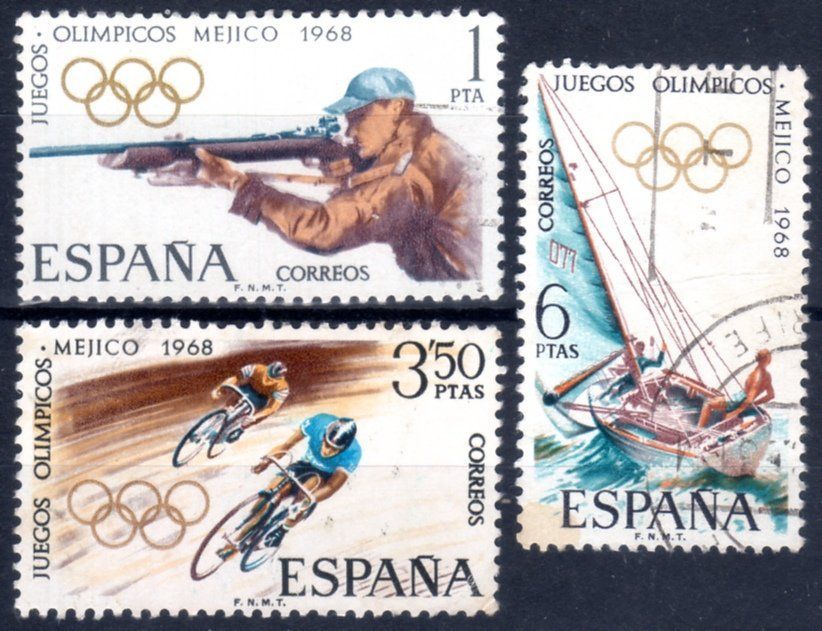 SPANIEN 1968 OLYMPISCHE SPIELE MEXICO 3 MARKEN GEST. F520 Kaufen