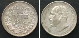 BULGARIEN 50 Stotinki 1913, FERDINAND I. Silber ERSTABSCHLAG