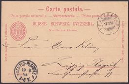 1894, seltener Stempel PFÄFERSBAD, Postkarte nach DE, Hotel?