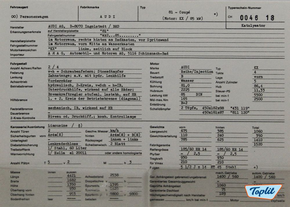 Typenschein Audi A3