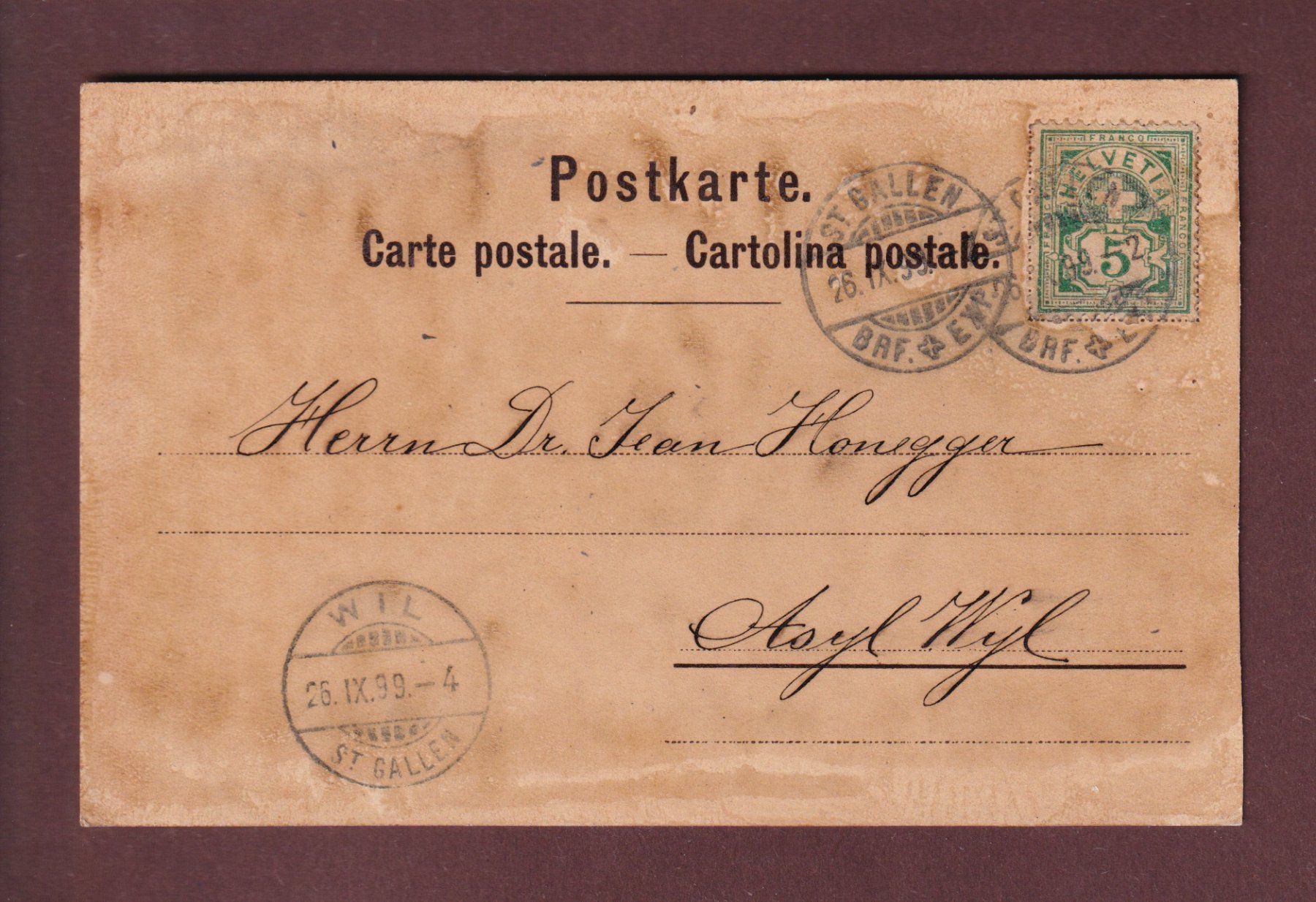 Cartoline postali: ST. GALLEN - 1899 Litho Amstein – Usato da Pully venduto da nicecards 1