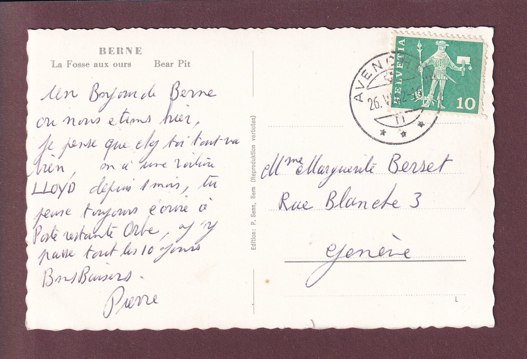 Cartoline postali: BERN - Bärengraben - 1962 – Usato da Pully venduto da nicecards 1