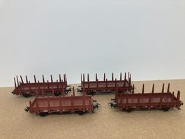 4er Set Märklin H0 Rungenwagen Güterwagen braun DB