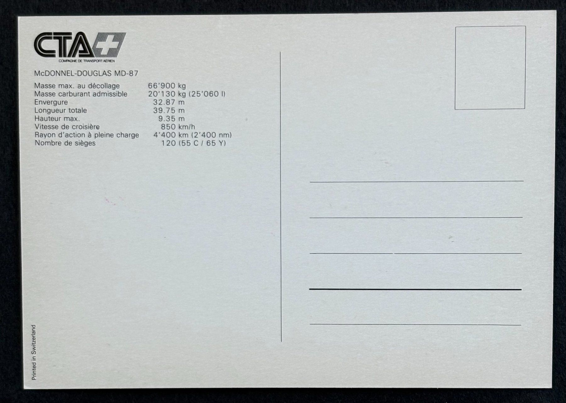 Ansichtskarten: ANSCHTSKARTE FLUGZEUG CTA MC DONNELL DOUGLAS MD-87 – Neu (gemäss Beschreibung) aus Ostermundigen von crazy-horse-1840 1