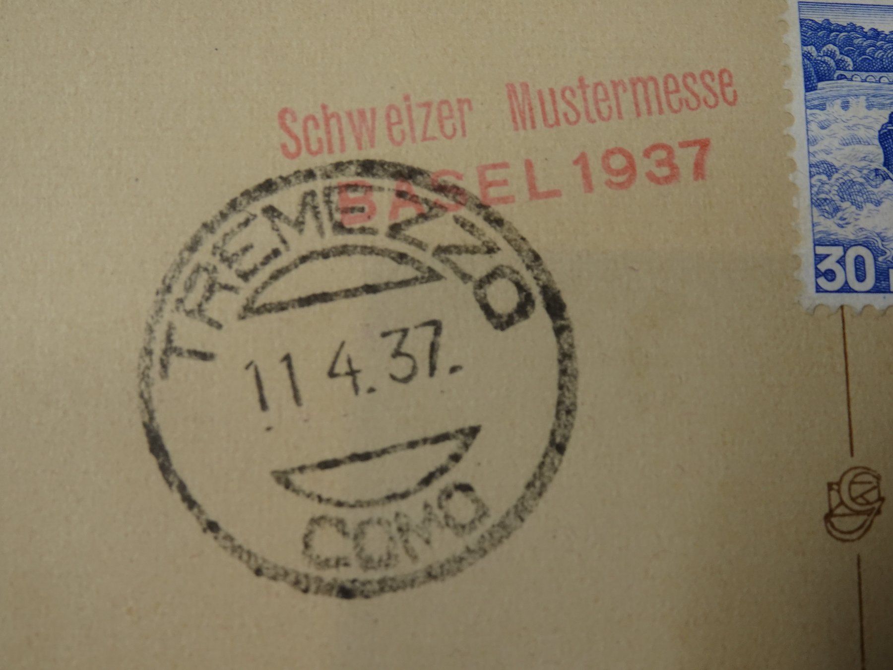 Tutti i francobolli: 11.4.37. SCHWEIZER MUSTERMESSE BASEL 1937, POSTKARTE – Usato da Eschenbach SG venduto da eDaisy 2