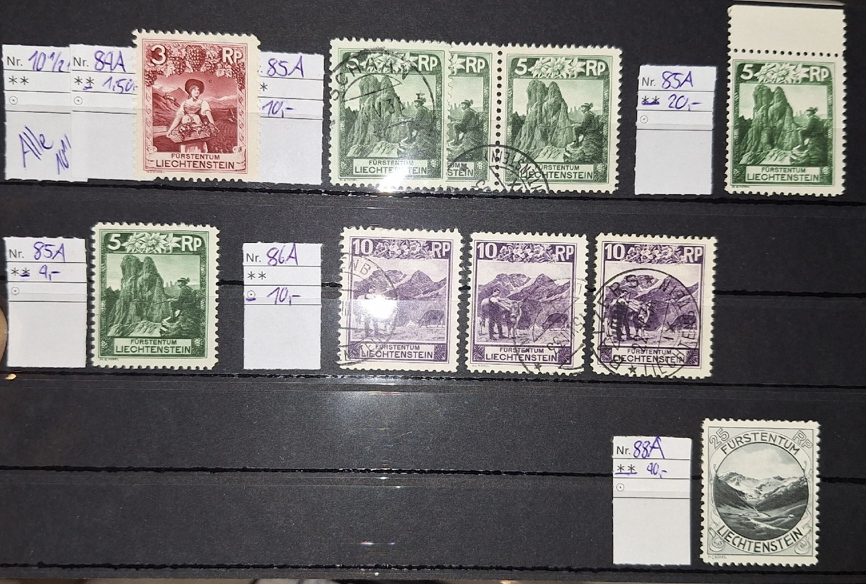 Tutti i francobolli: Liechtenstein Landschaftsbilder 1930 A/B/C div – Usato da Balgach venduto da SIMEON27 3