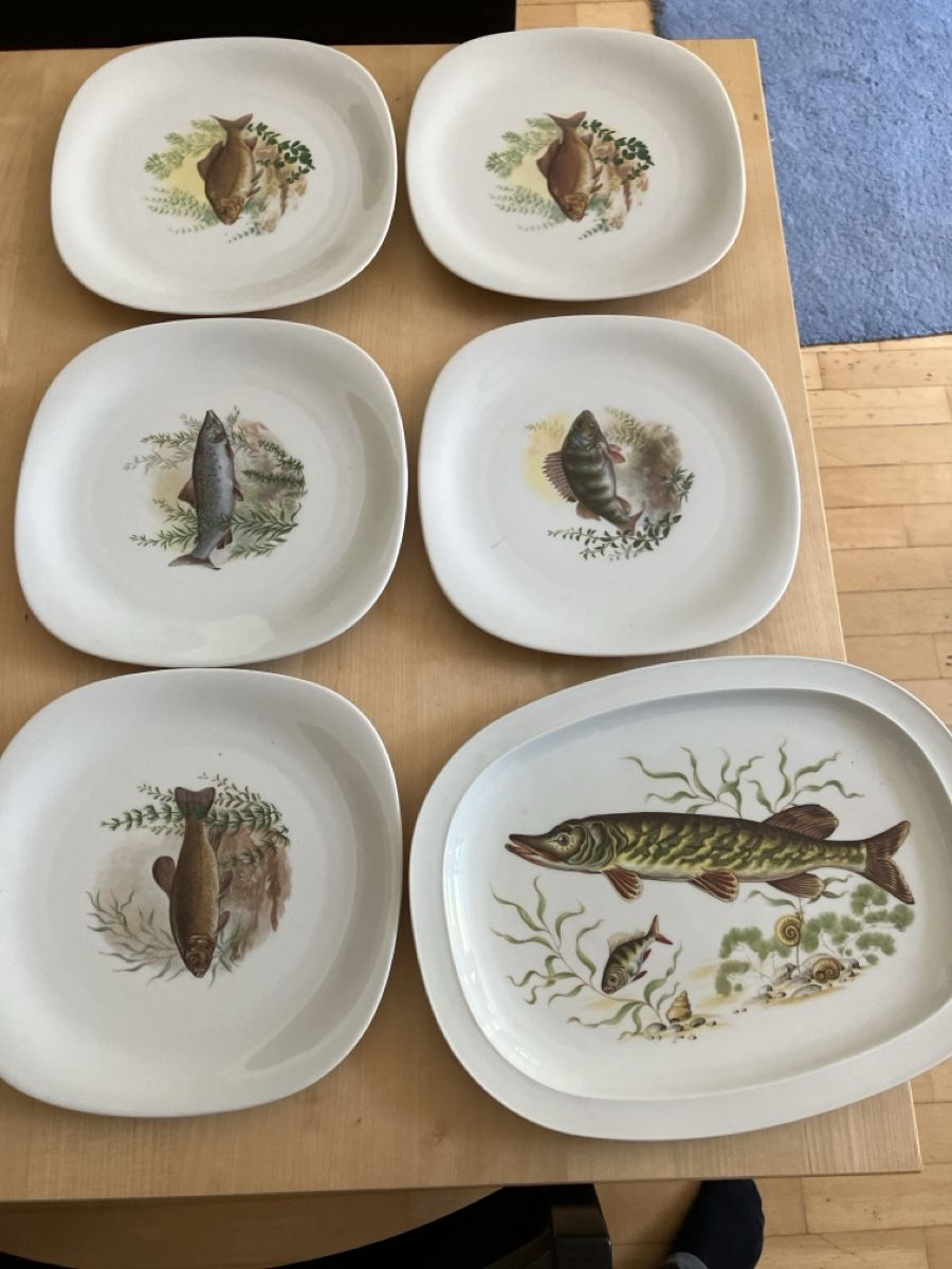 Set di piatti: Langenthal 5 Teller und Schale Fische – Nuovo (secondo la descrizione) da Glarus venduto da Jhuber78