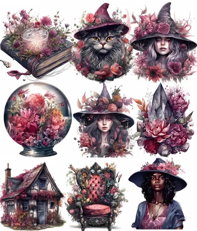 16 Deko Vintage Aufkleber - Blumen Hexe | Kaufen auf Ricardo