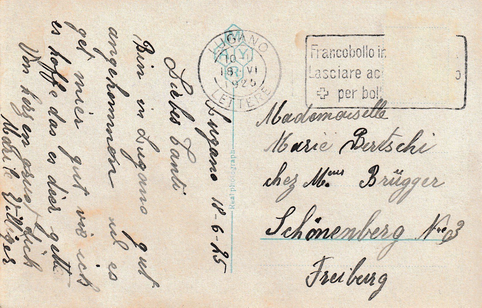 Cartoline postali: AK Lugano gel. 18.6.1925 – Usato da Fribourg venduto da schnalla92 1