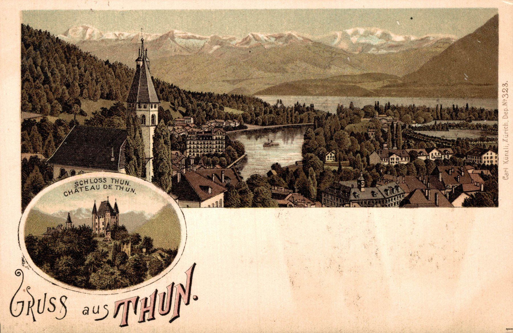 Cartoline postali: Gruss aus Thun. Schloss Thun – Usato da Bronschhofen venduto da Astore