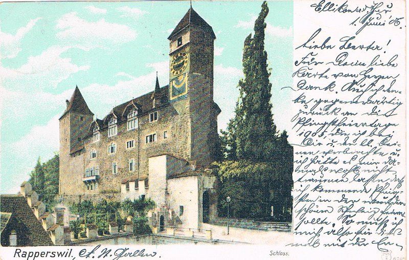 Cartoline postali: Schloss Rapperswil SG, Litho Karten 1906 – Usato da Bonstetten venduto da Pinguin75 2