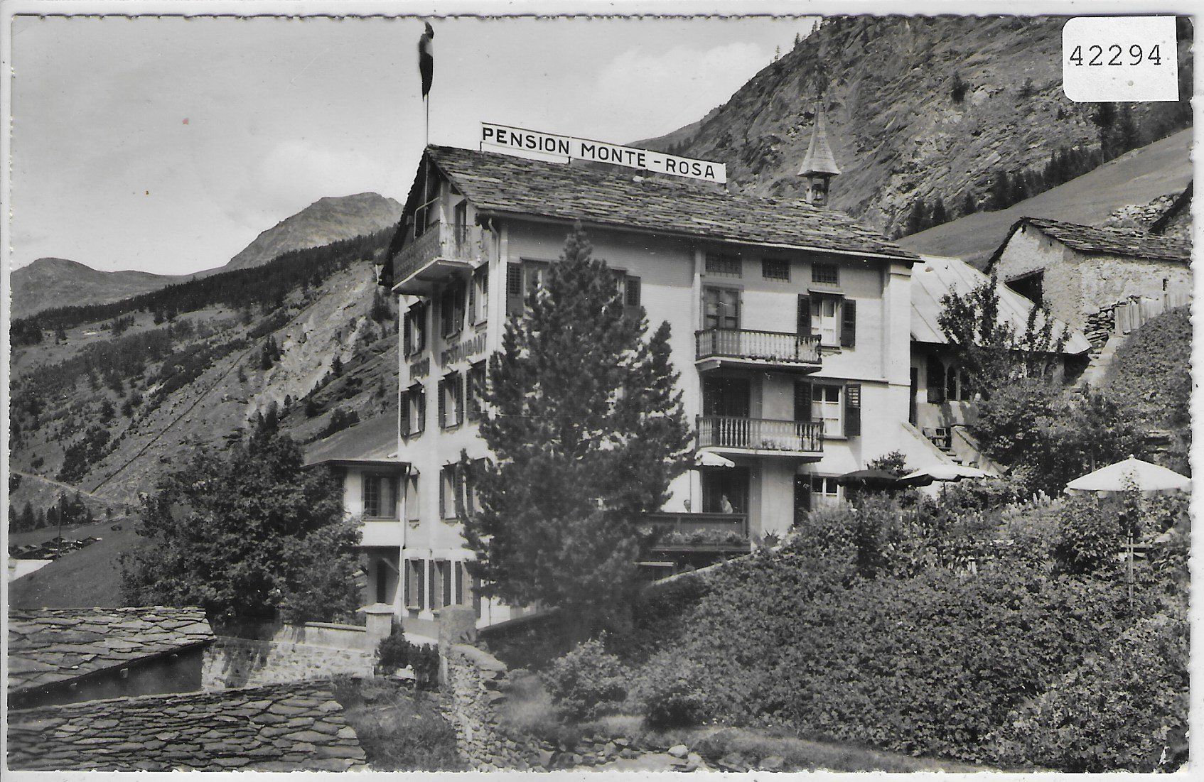 Cartoline postali: Hotel-Pension Monte Rosa - Saas-Grund – Usato da Ettingen venduto da Kartenplanet