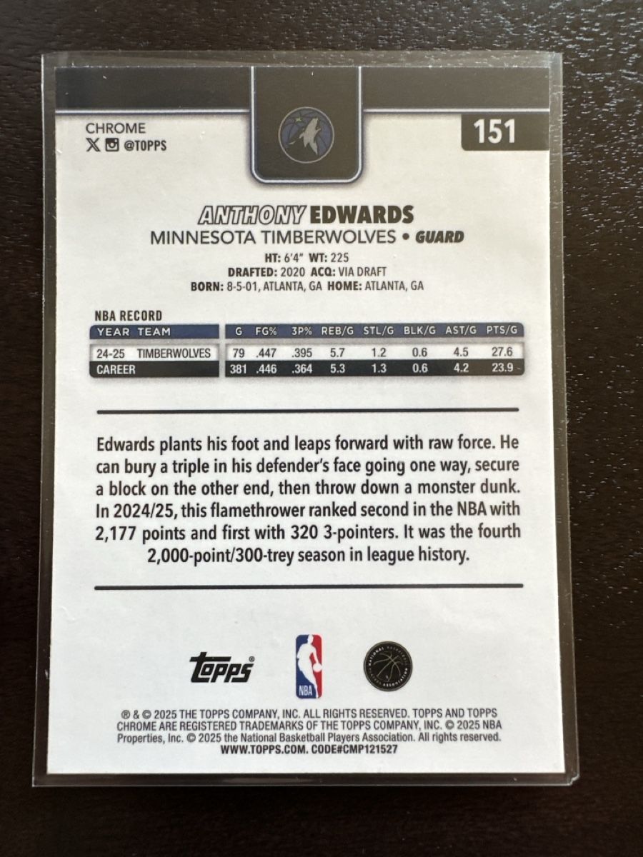 Nba Carte collezionabili: Anthony Edwards Minnesota Timberwolves Chrome – Usato da Affoltern am Albis venduto da mr_choppa 1