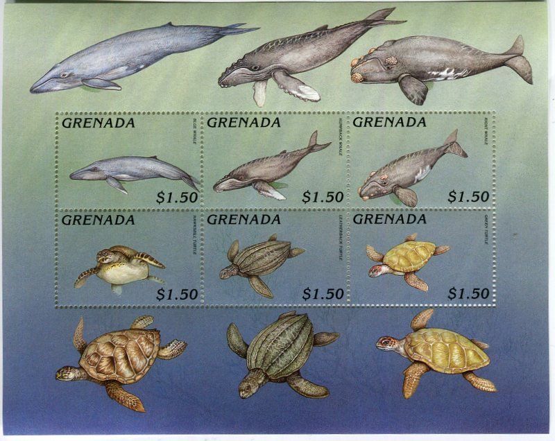 Tutti i francobolli: Block "Wale & Schildkröten". Grenada. – Nuovo e nell'imballaggio originale da Basel venduto da Butsch5