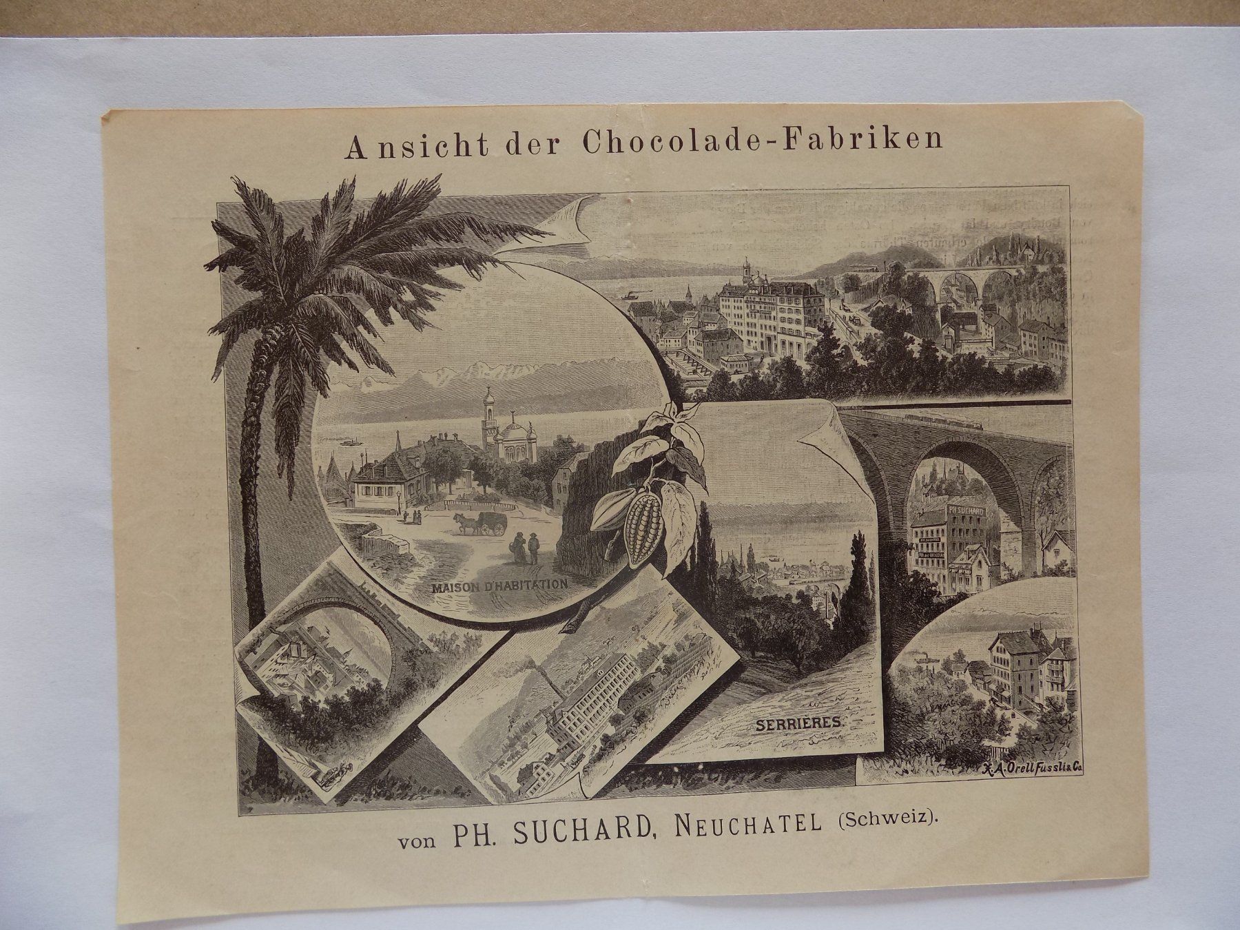 Gravures: Neuchatel Ansicht der Chocolade-Fabrik – D'occasion à Risch par Antikfee